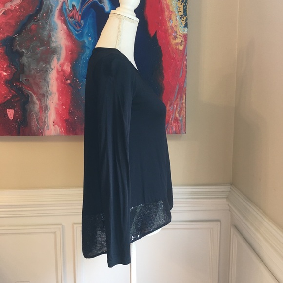 🎉LAST CHANCE🎉 BCBGMAXAZRIA Sequin Trim Black Long Sleeve Tee - Picture 6 of 7